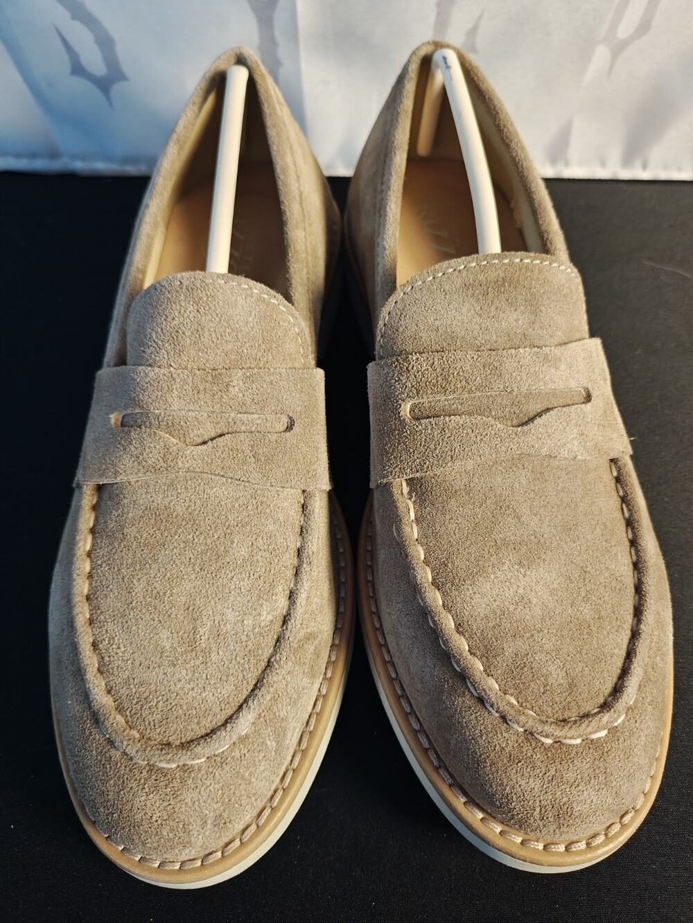 RIZZOLI Women's 35 (4 / 4.5) Beige Suede Heeled Penny Loafers New